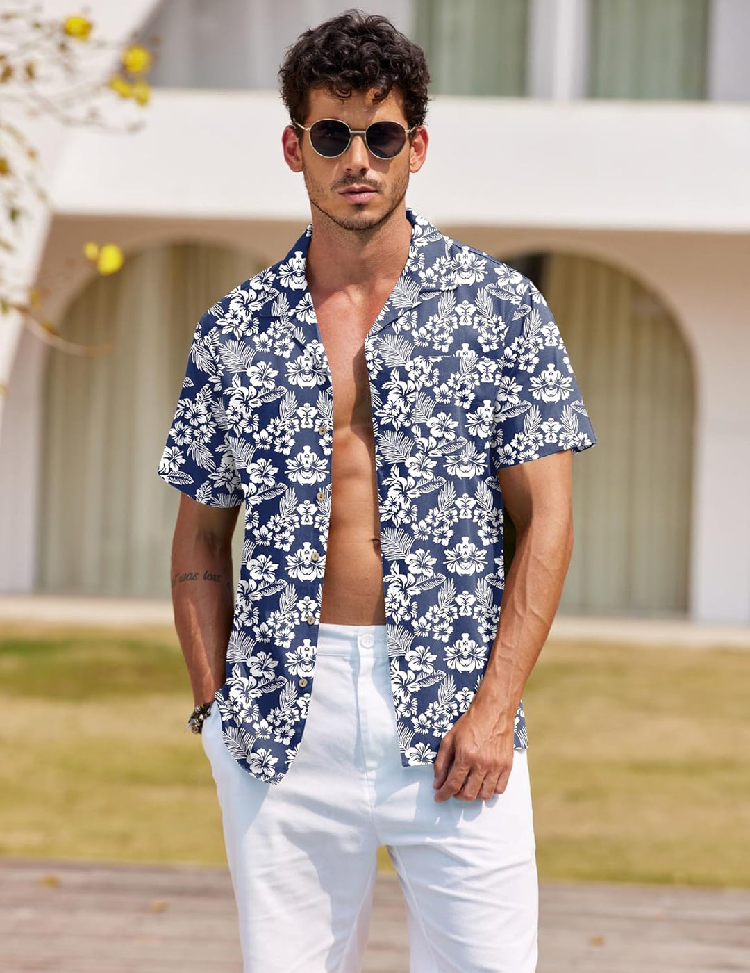 COOFANDY Leinenhemd Herren Hemd Sommer Kurzarm Herrenhemd Freizeit Sommer Hemden Einfarbig Basic Bea