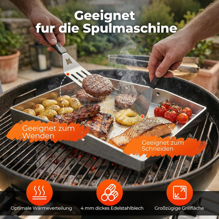 Plancha Grillplatte 40 x 30 cm mit Perforation, 4 mm Edelstahlplatte, hitzebeständig & verformungsfr