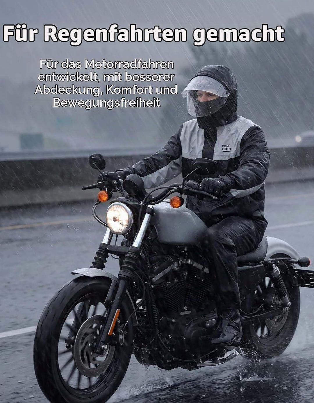 KEMIMOTO Regenanzug für Herren, Wasserdichter Regenmantel, Atmungsaktiv Regenbekleidung Regenjacke f