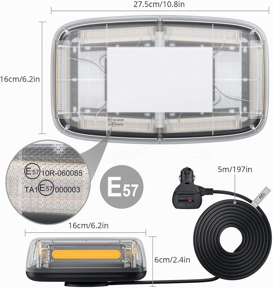Justecheu 6 COB LED 60W Warnblitzlicht Rundumleuchte Amber Notfall Warnleuchte IP67 E9 12/24V Arbeit