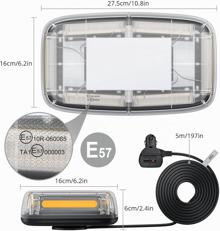 Justecheu 6 COB LED 60W Warnblitzlicht Rundumleuchte Amber Notfall Warnleuchte IP67 E9 12/24V Arbeit