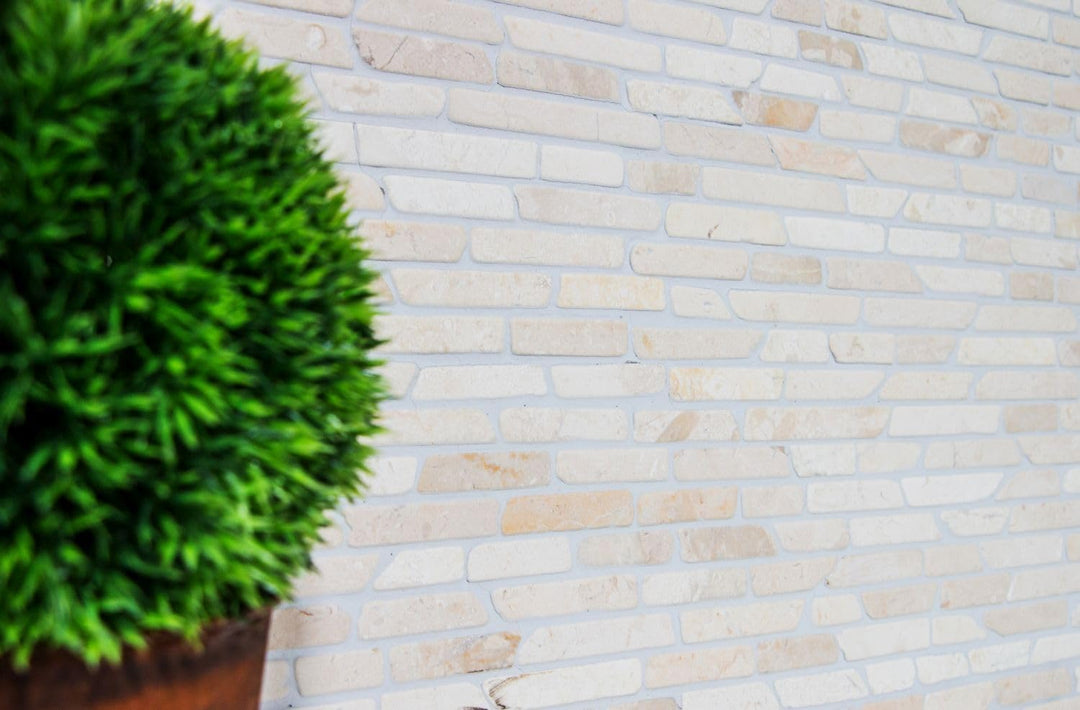 Mosaik Brick uni Botticino Marmor Naturstein Küche, Mosaikstein Format: 25-105x15x8 mm, Bogengrösse: