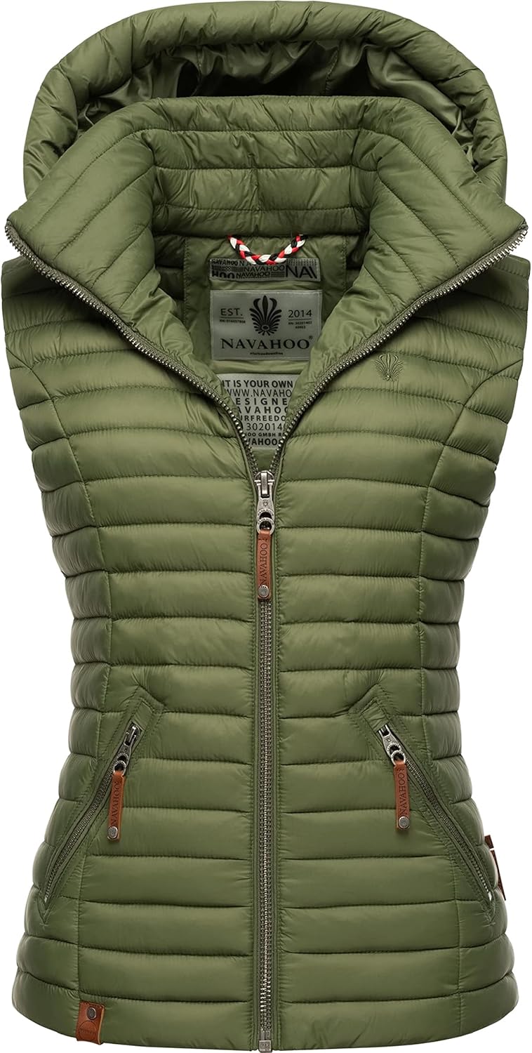 Navahoo Damen Übergangsjacke leichte Steppweste mit Abnehmbarer Kapuze Shadaa XS-3XL XS Dusty Olive,