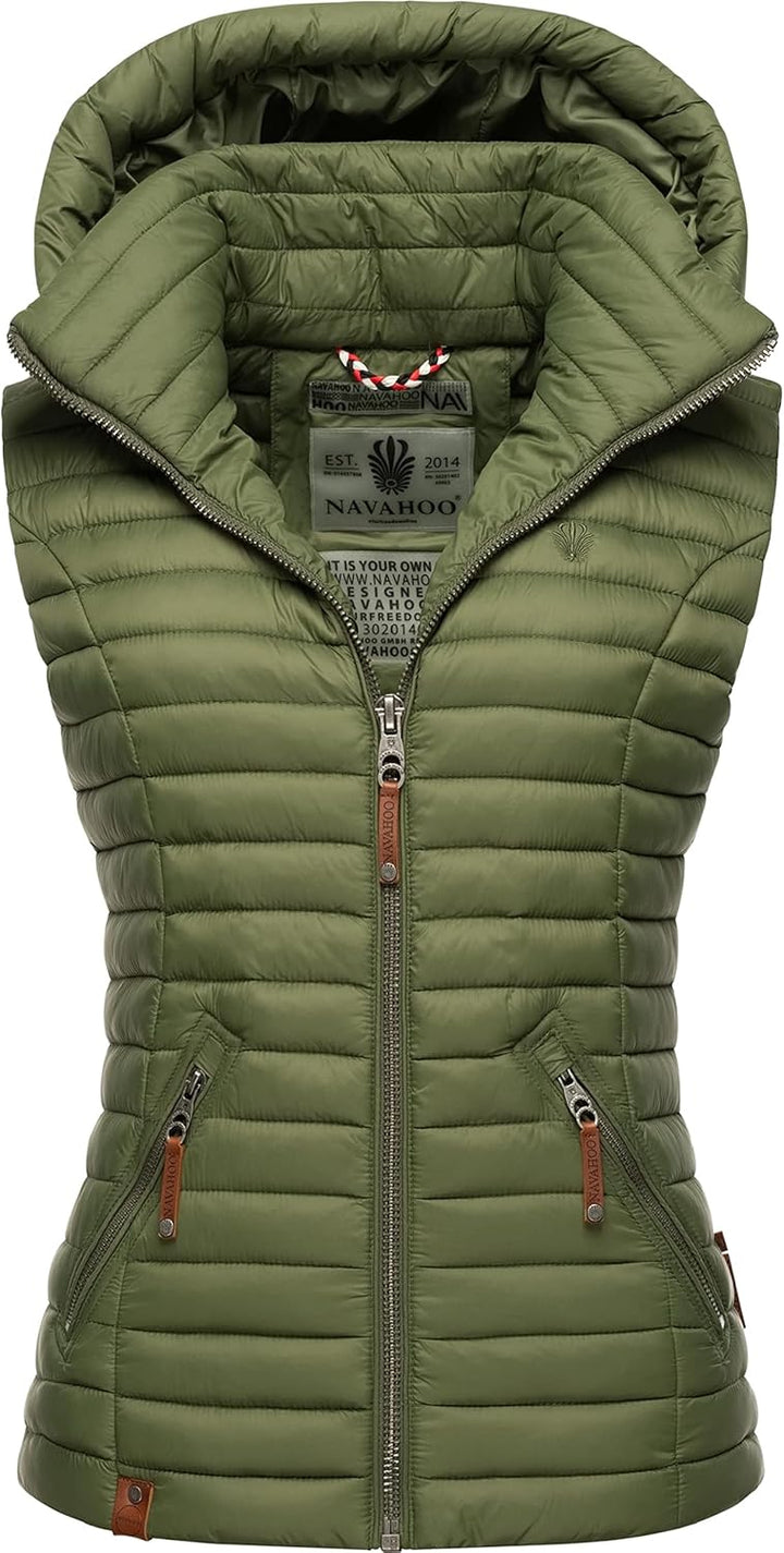 Navahoo Damen Übergangsjacke leichte Steppweste mit Abnehmbarer Kapuze Shadaa XS-3XL XS Dusty Olive,