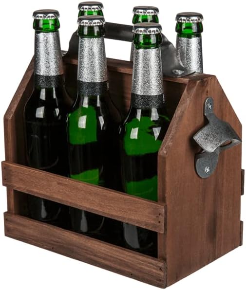 Out of the blue Flaschenhalter aus Holz für 6 Flaschen à 33 cl mit Flaschenöffner aus Metall