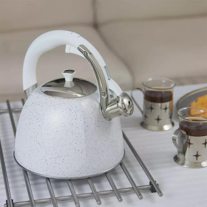 Flötenkessel Wasserkessel Edelstahl Inox Marmorbeschichtung 3.0L Klausberg KB-7261 Weiss | Marmor, W