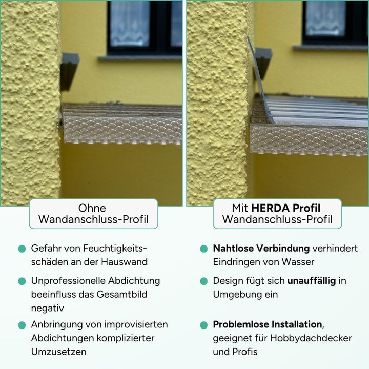Wandanschluss für Profil Sinus Wellplatte 76/18 - PVC, Breite 1100, Profilseite 245, Glatte Seite 13