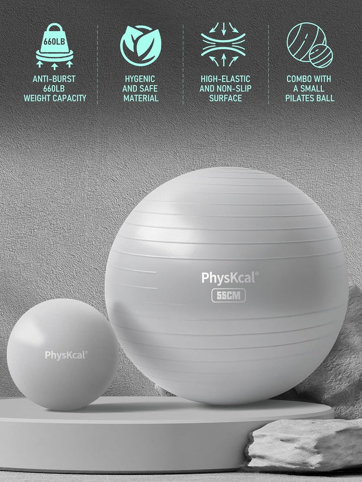 PhysKcal Gymnastikball und 23 cm Pilatesball Set, Anti Burst Gymnastikball, Anti-Rutsch-Sitzball, Ba