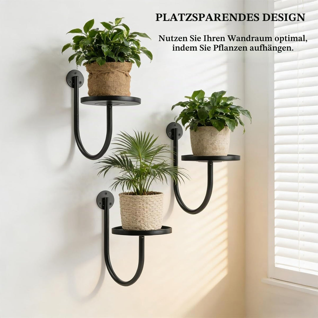 Blumenständer Wandmontage,Blumenständer Metall Schwarz, 3er Set U-Form Pflanzenregal, Pflanzenstände