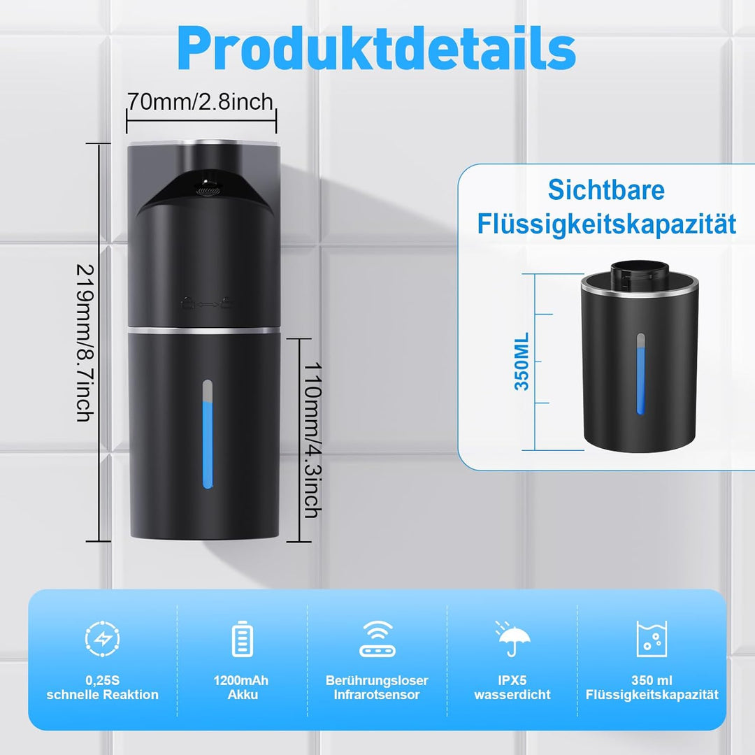 Fantictas Automatischer Seifenspender, berührungslos, Wandmontage, wiederaufladbar, 3-stufig Einstel