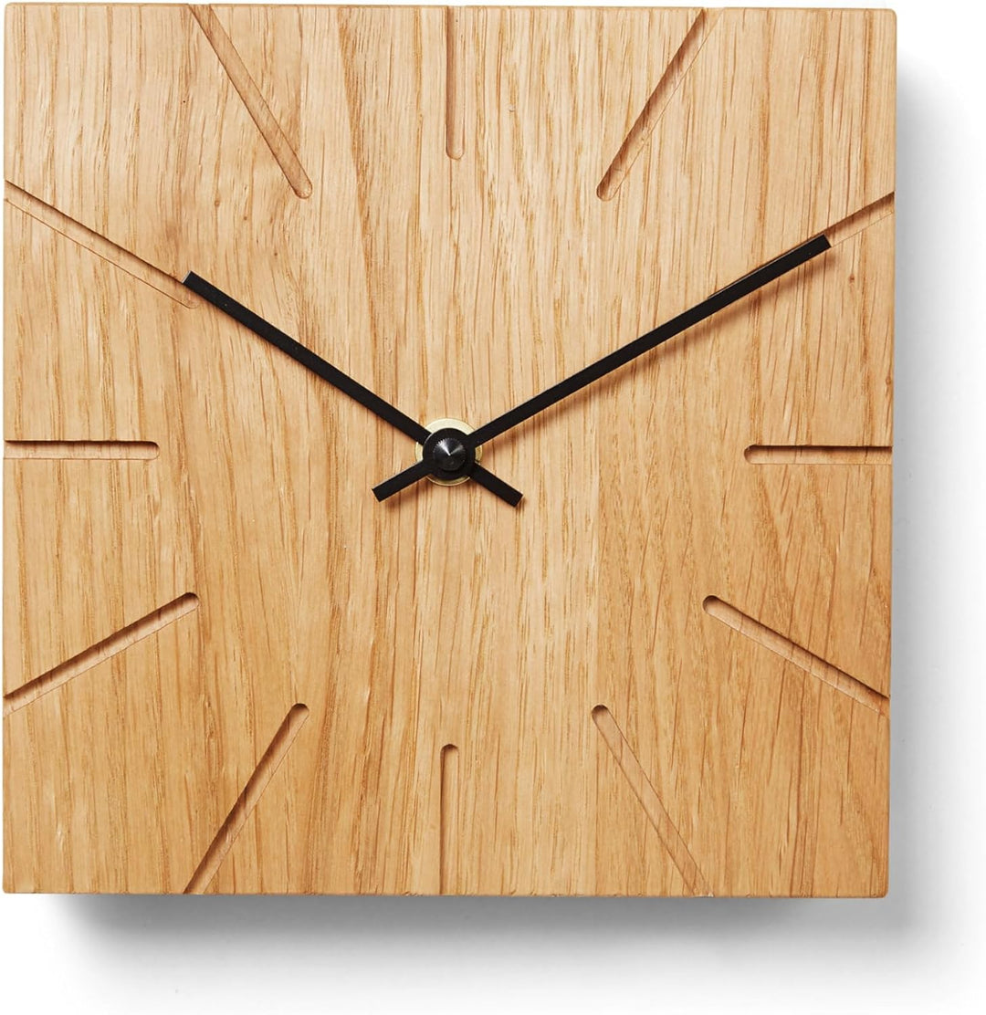 Natuhr Funkuhr Wanduhr Tischuhr Holz - Beam - geräuscharm Massivholz modern Design 17 x 17 cm (Eiche