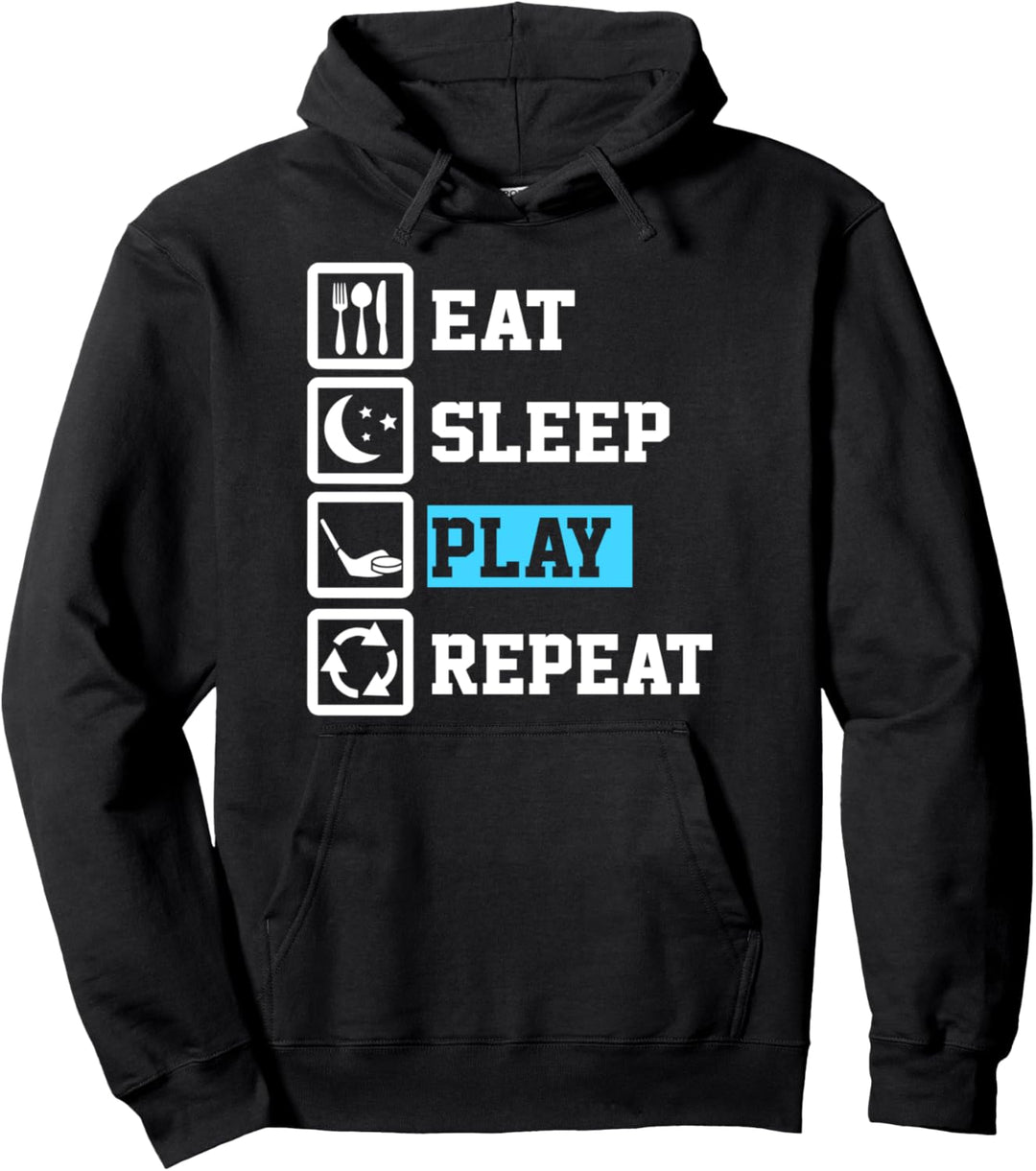 Eat Sleep Hockey Repeat Funny Hockey Pullover Hoodie