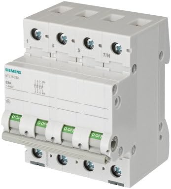 Siemens 5TL16630 Ein- und Ausschalter 63A 3P+N in 4TE 400V, Griff grau
