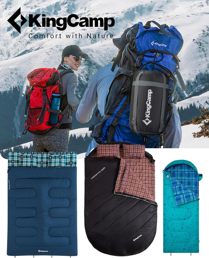 KingCamp Deckenschlafsack,Doppelschlafsack,220x150cm mit 2 Kissen,Schlafsack für 2 Personen,12℃ bis