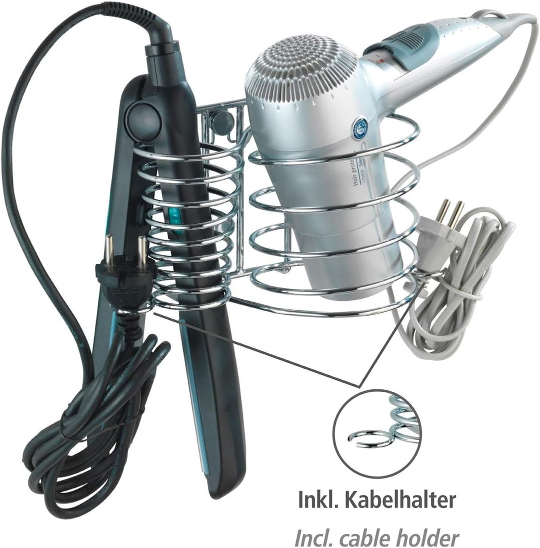 WENKO Haartrockner- & Glätteisenhalter Mod. Milano für Aufbewahrung mit Kabelhalter aus schwerem Chr