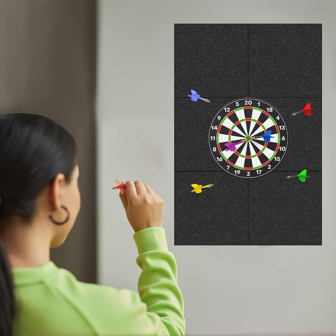 Dart Wandschutz 90x60 cm, Selbstklebend Filz Dartboard-Wandschutz mit Gespleisster Wandumrandung, 6