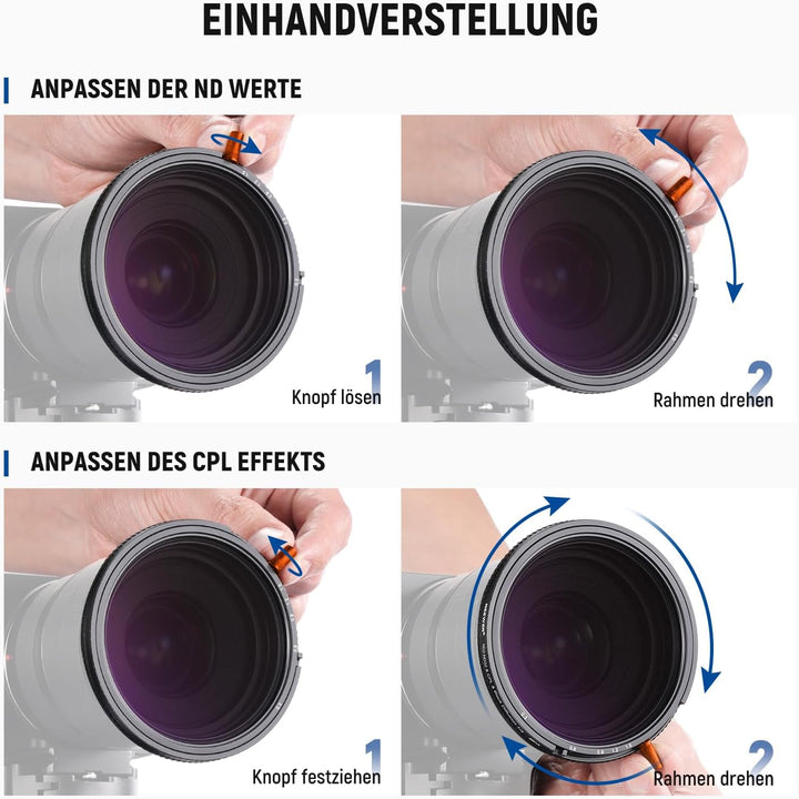 NEEWER 58mm 3 in 1 variabler ND Filter + CPL + Black Diffusion 1/4, ND2-32 (1-5 Stop) Kamera Objekti