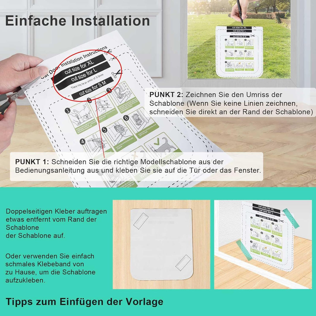 Dünne Katzentür für Fenster, Haustiertüren und Schiebetür, Sicherheits-Haustiertür mit 4-Wege-Schlos