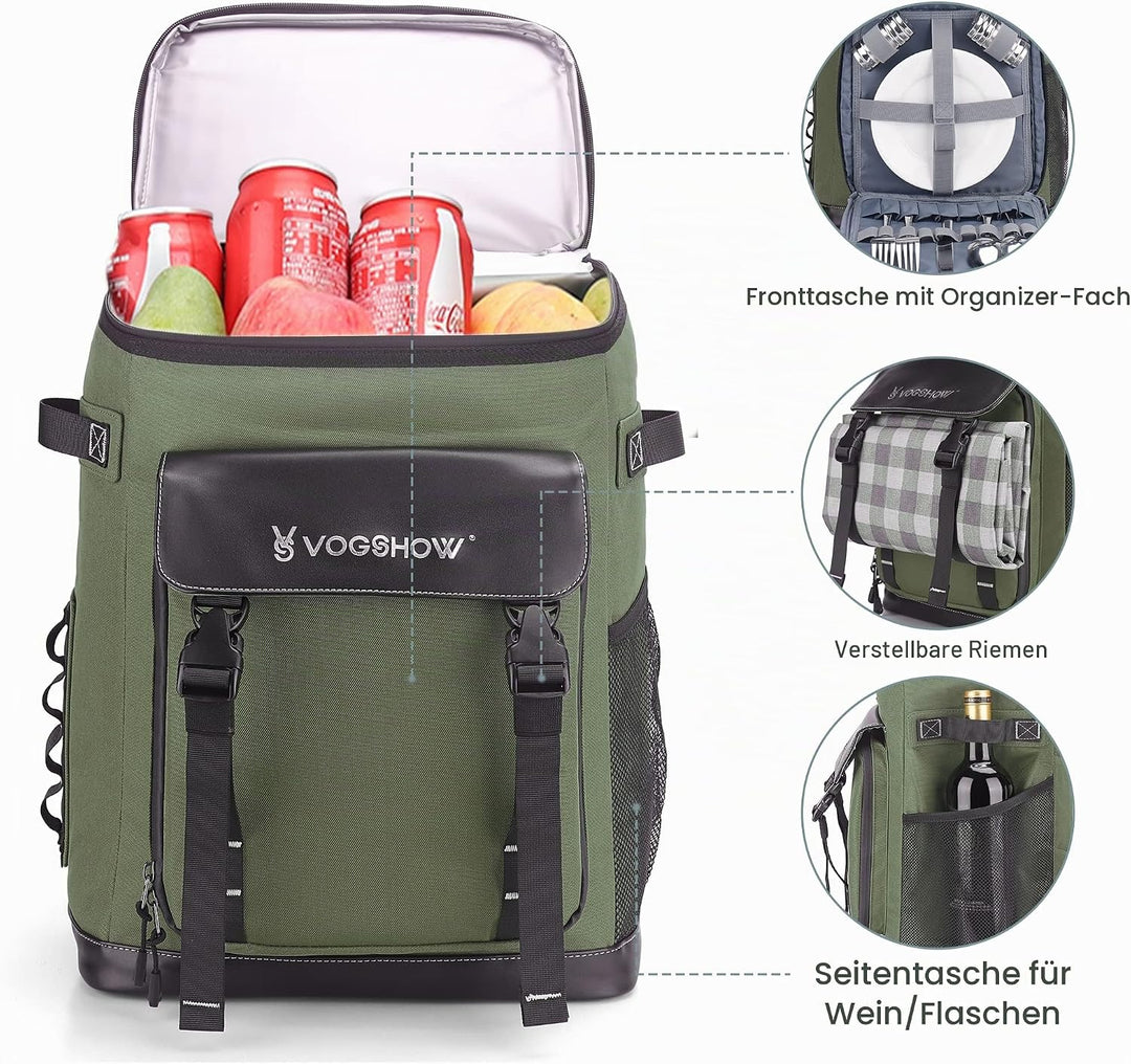 Vogshow Kühlrucksack 30L Kühltasche Gross Kühlbox Wasserdicht Picknickrucksack Auslaufsicher Thermot