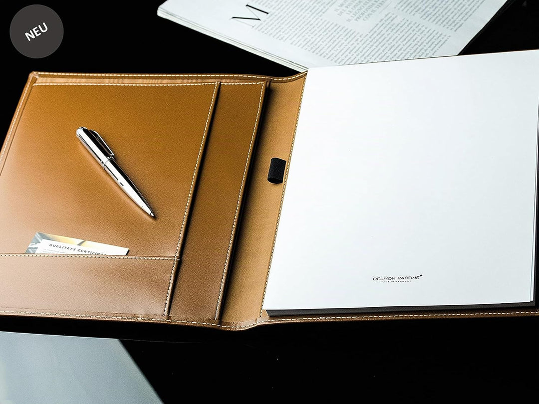 DELMON VARONE - Personalisierbare Schreibmappe DIN A4 aus Cambridge Top Grain Leder braun, Organizer