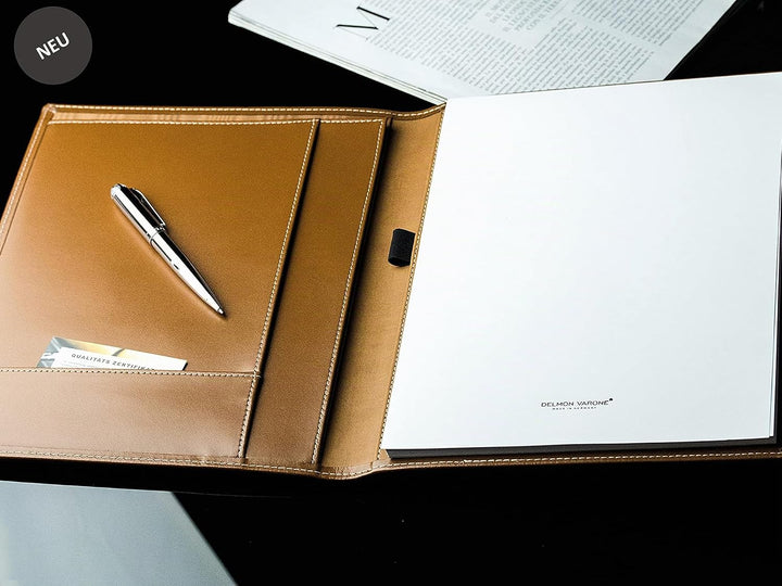 DELMON VARONE - Personalisierbare Schreibmappe DIN A4 aus Cambridge Top Grain Leder braun, Organizer