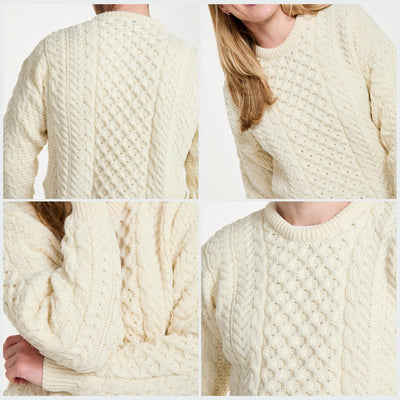 Aran-Pullover, 100% reine Wolle, Oatmeal L Wollweiss, L Wollweiss