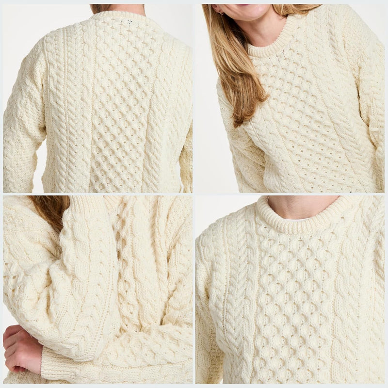 Aran-Pullover, 100% reine Wolle, Oatmeal L Wollweiss, L Wollweiss