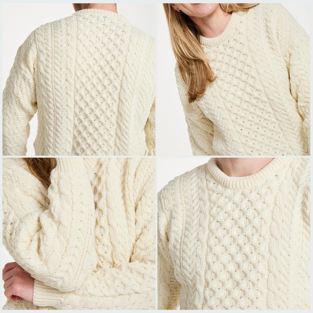 Aran-Pullover, 100% reine Wolle, Oatmeal L Wollweiss, L Wollweiss