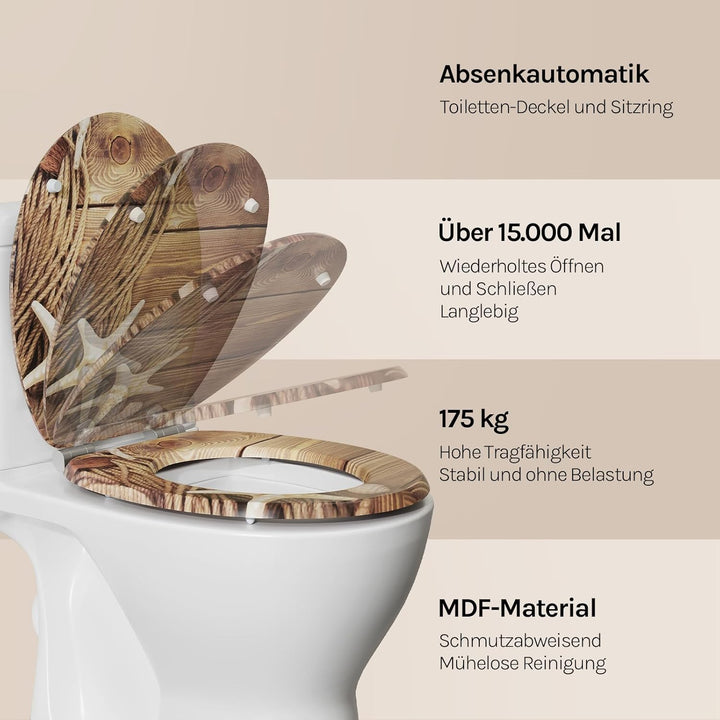 WOLTU #2 Premium WC-Sitz Toilettensitz mit Absenkautomatik, MDF Holzkern, Softclose Scharnier, Desgi