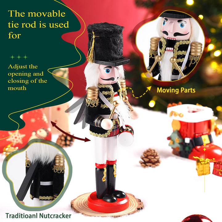 COMBIUBIU 30cm Nussknacker Figur-Schwarzer Trommler,Nussknacker Soldat Aus Hochwertigem Kiefernholz,