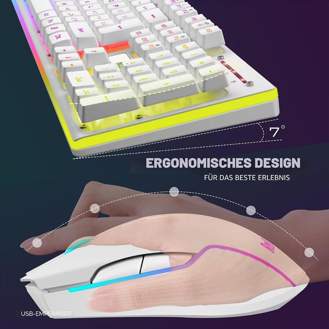 RedThunder K10 Kabellose Gaming-Tastatur und -Maus, LED-Hintergrundbeleuchtung, wiederaufladbarer Ak