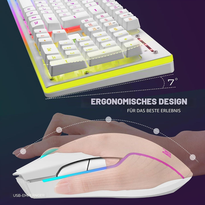 RedThunder K10 Kabellose Gaming-Tastatur und -Maus, LED-Hintergrundbeleuchtung, wiederaufladbarer Ak