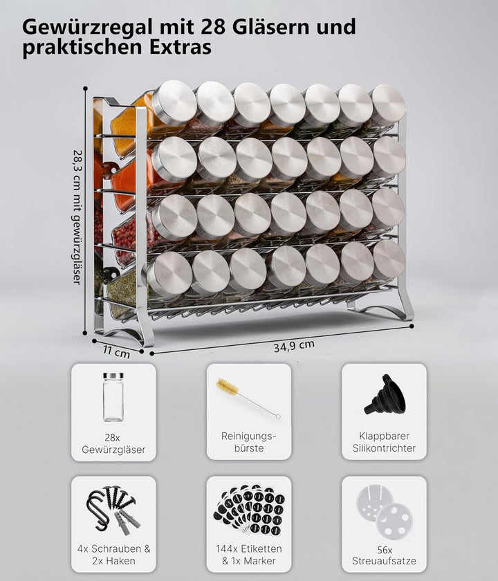 Deco haus® Gewürzregal Wand & Stehend [MIT GEWÜRZDOSEN & ETIKETTEN] - Gewürz Organizer - Gewürzregal