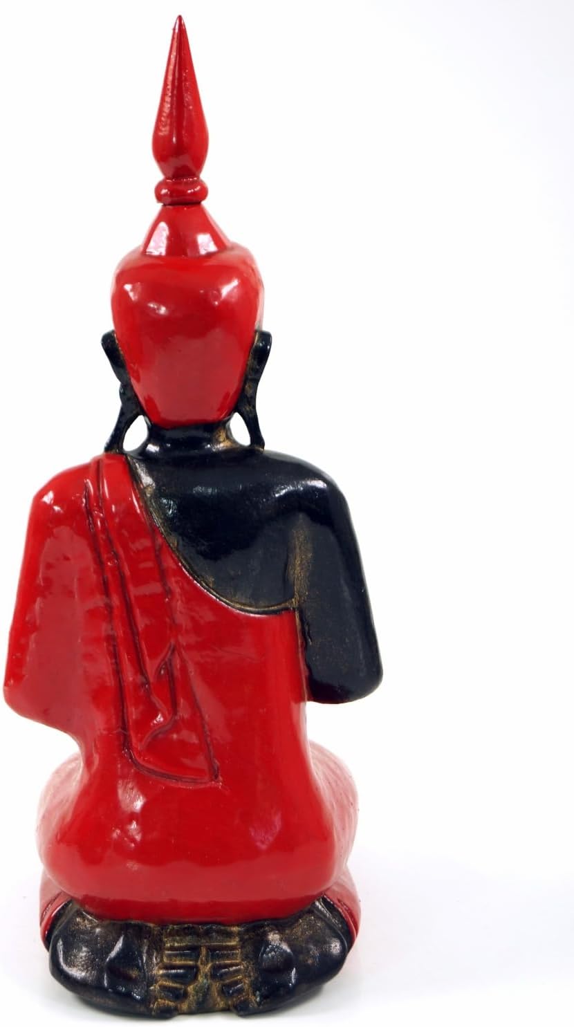 GURU SHOP Geschnitzter Kniender Buddha im Anjali Mudra - rot 37 cm normal Rot 37 Cm, normal Rot 37 C