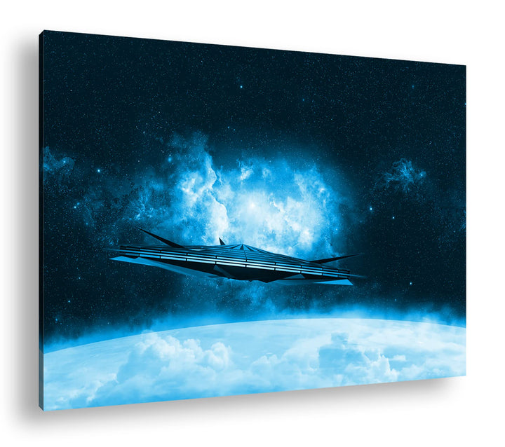 deyoli beeindruckendes Raumschiff im Universum Format: 80x60 Effekt: Monocrome Blau als Leinwand, Mo