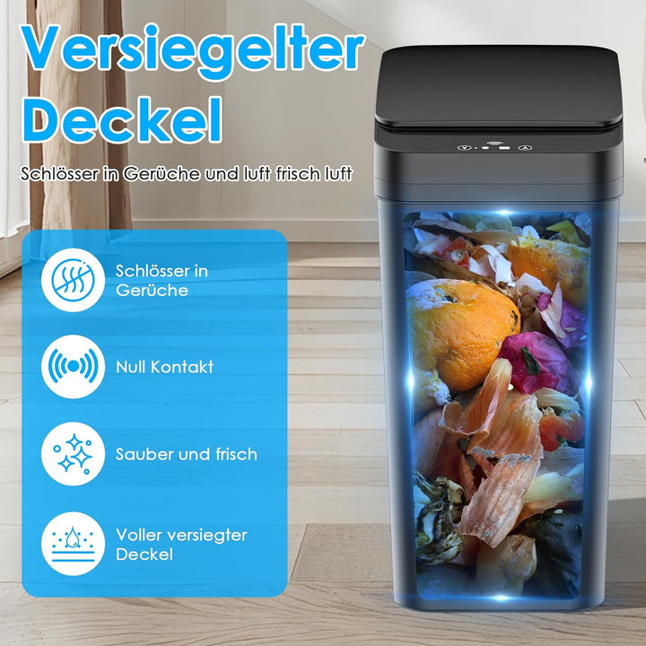 Dreamhigh 2er Set Mülleimer Mit Sensor, 15L &amp; 12L Elektrischer Mülleimer Mit Automatischem Deckel, S