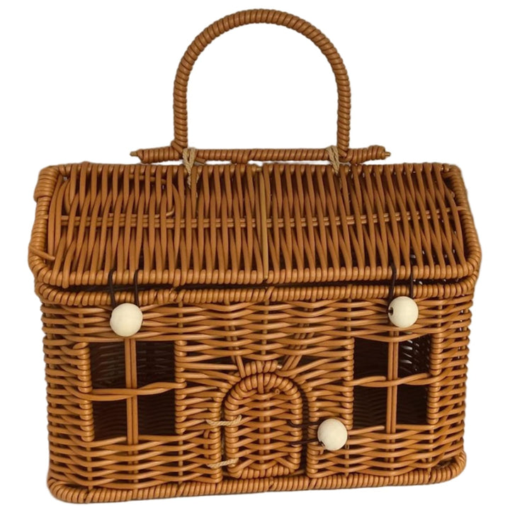 Garten-Erntekorb 9 x 6 x 5, 5 Zoll hausförmiger Picknickkorb aus PP-Rattan mit Deckel und Griff Korb
