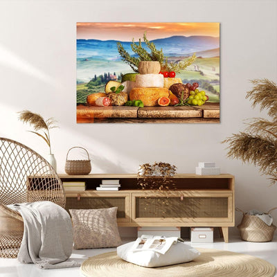 Bilder auf Leinwand 100x70cm Leinwandbild Toskana Käse Obst Italien Gross Wanddeko Bild Schlafzimmer