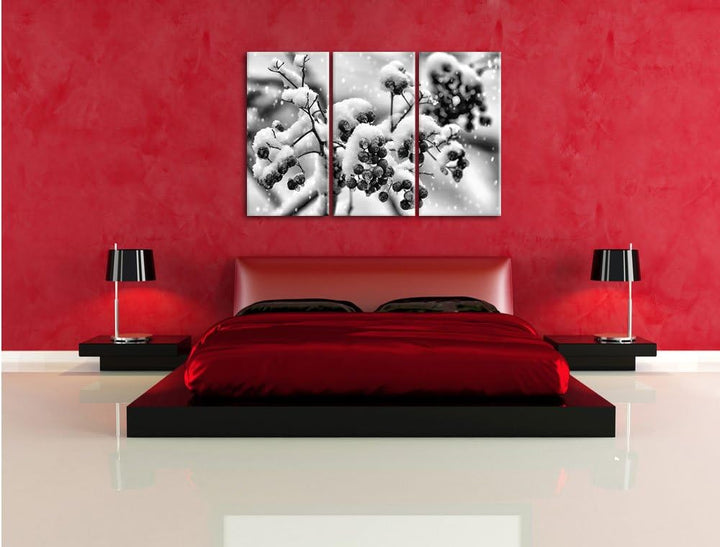 Pixxprint Gefrorene Äste als Leinwandbild/Grösse: 3 Teilig (120x80) / Wandbild/Kunstdruck/fertig bes