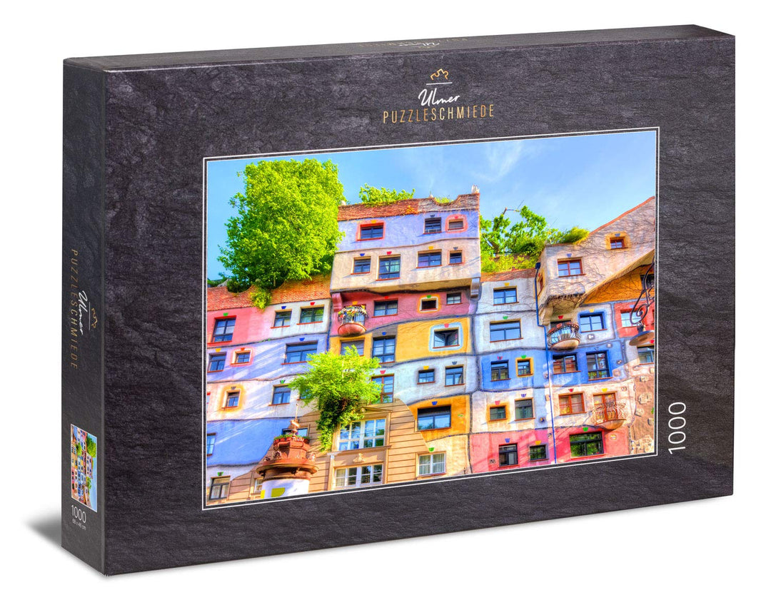 Ulmer Puzzleschmiede - Puzzle „Hundertwasser-Haus“ - Klassisches 1000 Teile Puzzle, Made in Germany