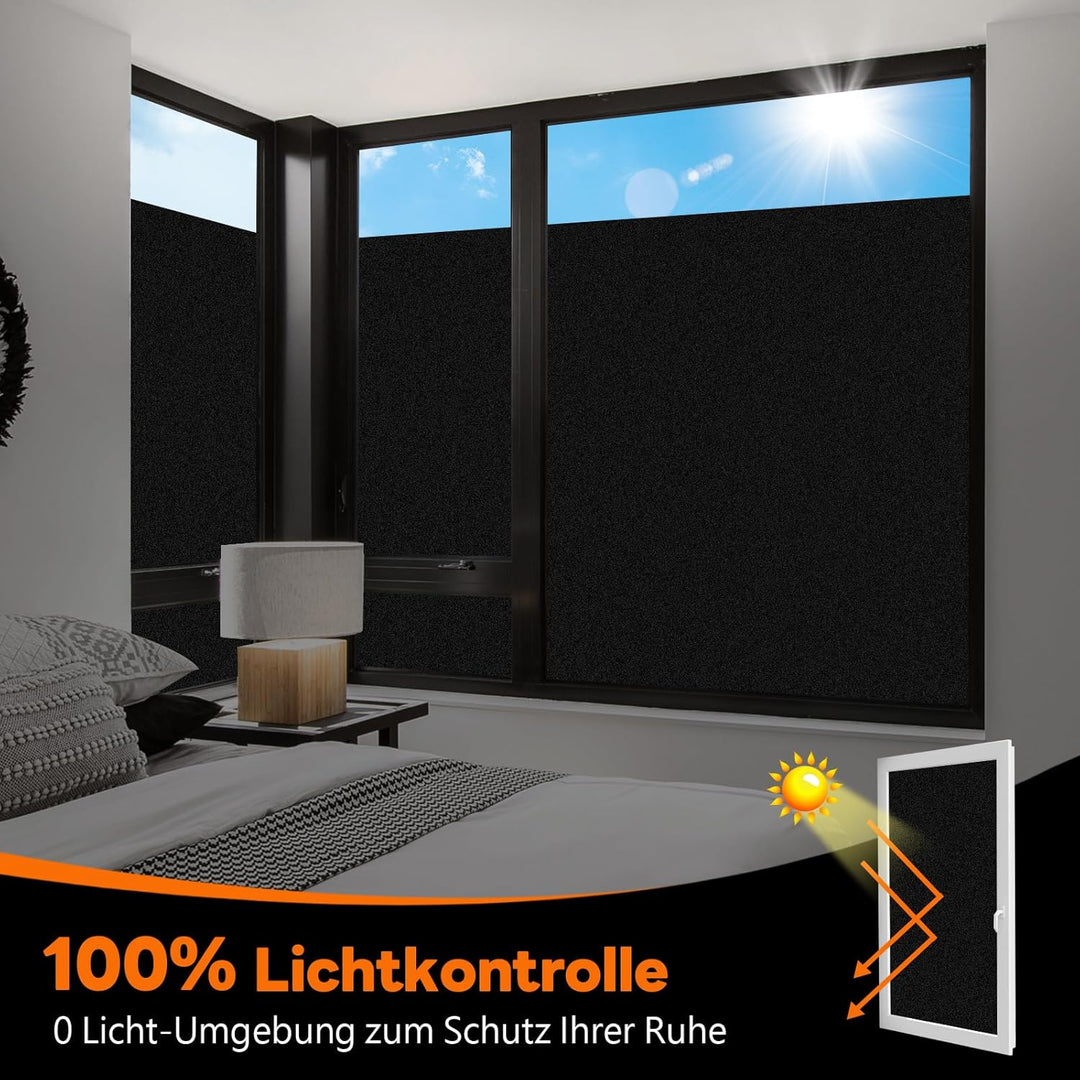 Funfox Fensterfolie Schwarz Verdunkelungsfolie Blickdicht Fenster Sonnenschutz Milchglasfolie Selbst