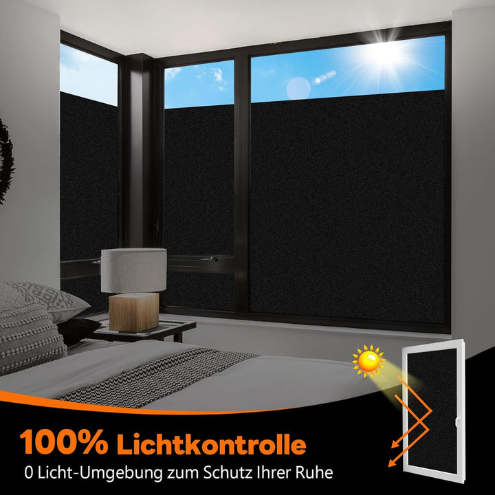 Funfox Fensterfolie Schwarz Verdunkelungsfolie Blickdicht Fenster Sonnenschutz Milchglasfolie Selbst