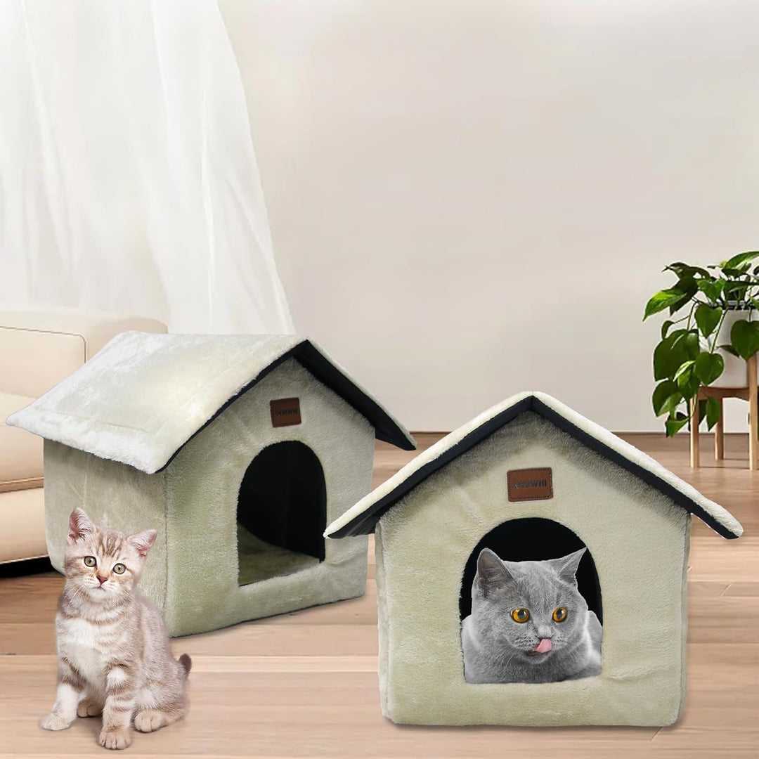 Plüsch Katzenhaus Katzenhöhlenbett mit Flauschiges Katzenkissen Tragbare Katzenhütte mit Rutschfeste