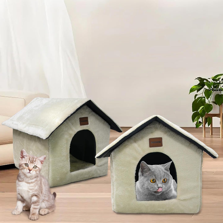Plüsch Katzenhaus Katzenhöhlenbett mit Flauschiges Katzenkissen Tragbare Katzenhütte mit Rutschfeste
