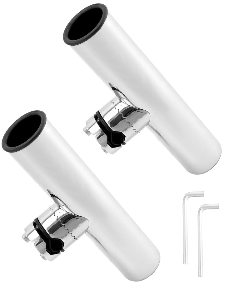 QWORK® 2 Stück Angelrutenhalter 360° Drehbar - Edelstahl 304 - Klemmung auf 19~25 mm Schienen - für