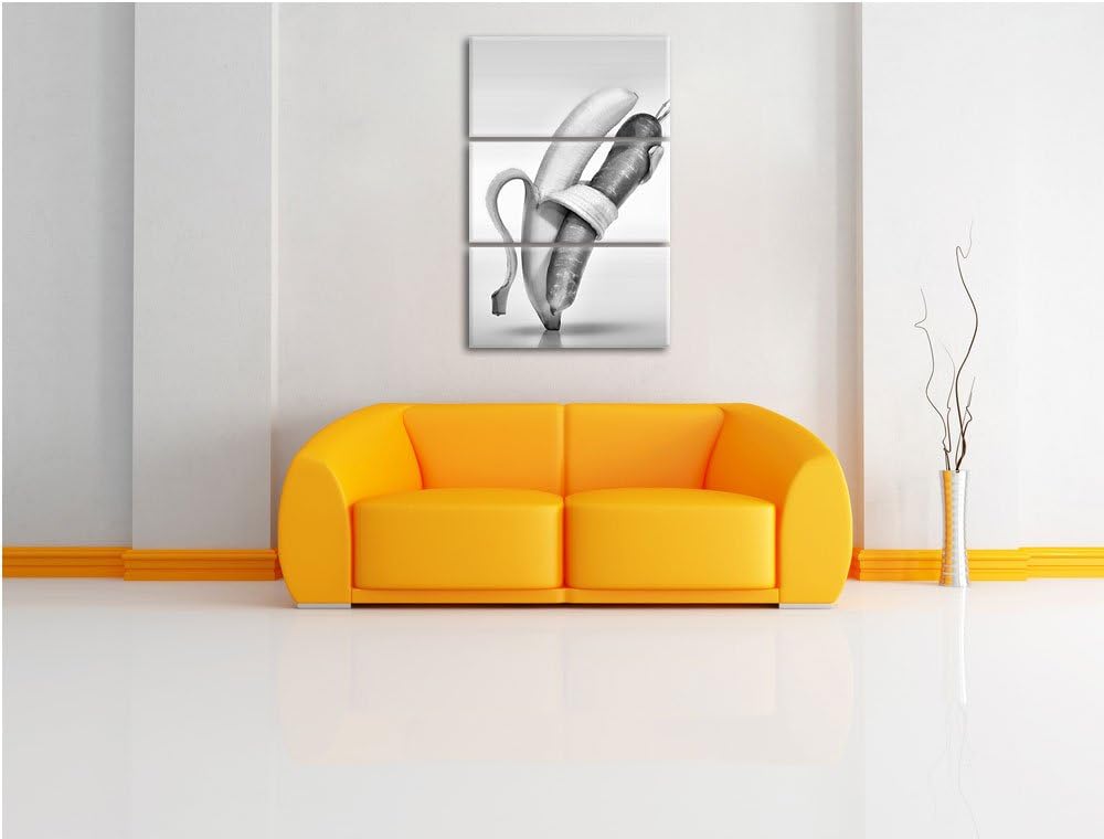 Pixxprint Tanz von Banane und Möhre als Leinwandbild/Grösse: 3 Teilig (120x80) cm/Wandbild/Kunstdruc