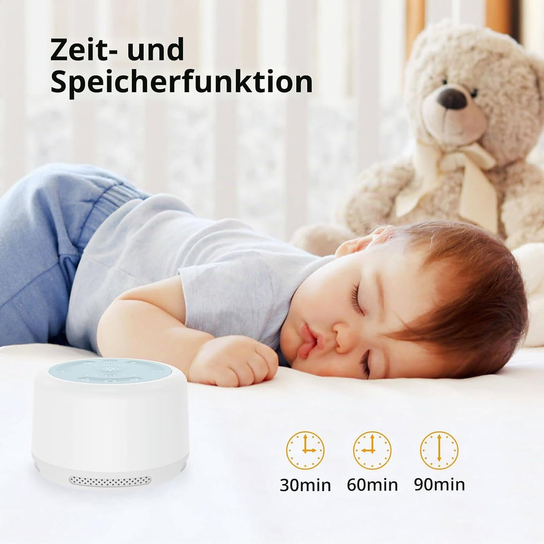 White Noise Machine Baby Einschlafhilfe und Spieluhr mit 20 Klängen, drahtlose Verbindung, Weisses R
