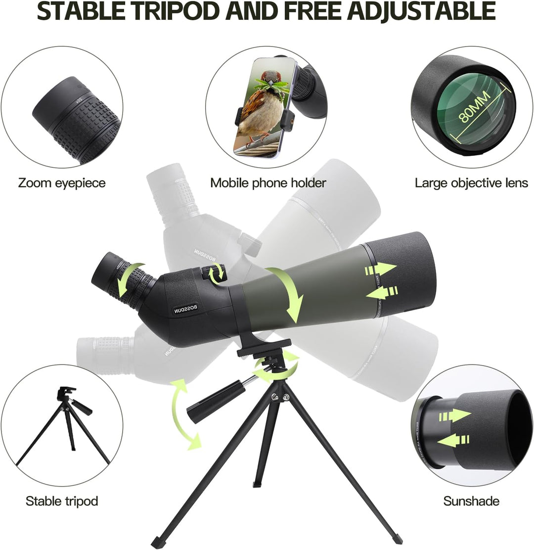 Spektiv 20-60x80, BOSSDUN ED Spektive, FMC Objektiv, BAK4 Ultra High Definition Spektiv mit Stativ,