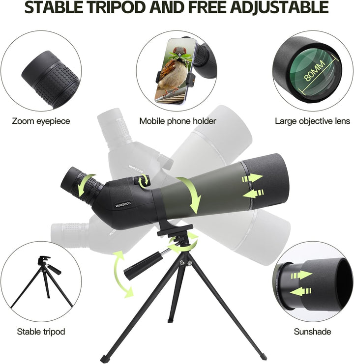 Spektiv 20-60x80, BOSSDUN ED Spektive, FMC Objektiv, BAK4 Ultra High Definition Spektiv mit Stativ,