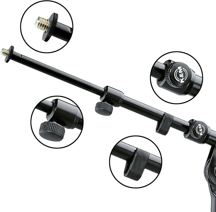 K&amp;M 211/1 Schwenkarm Schwarz – ausziehbar 43,5 - 74,5 cm - Galgen mit 3/8“ Gewindeanschluss, neigbar